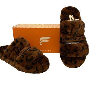 Fabletics Snug Strap Slipper Faux Fur Leopard Print Slip On House Shoes Womens 7